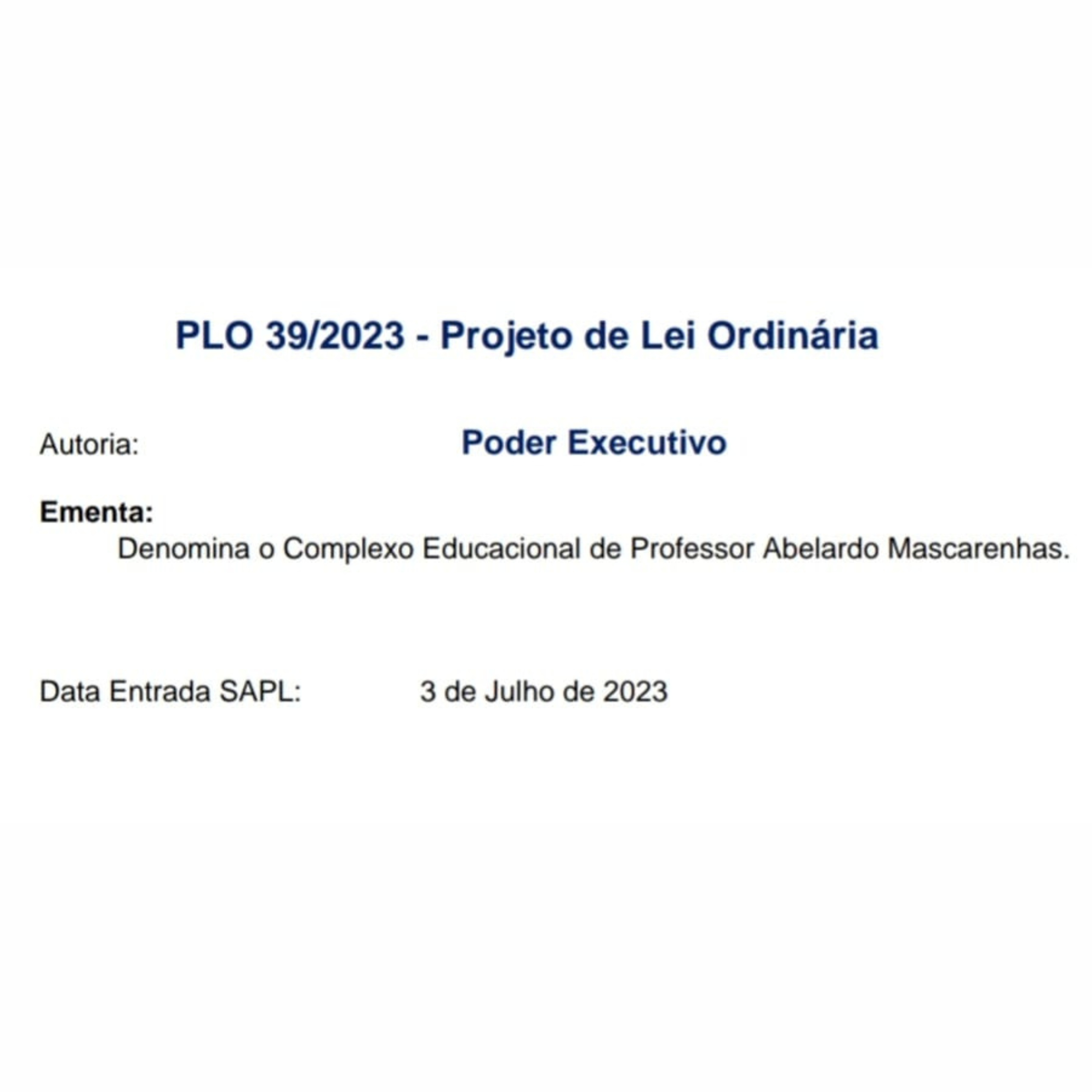 Aprovado projeto que demonina o Complexo Educacional Coiteense de Professor  Aberlado Mascarenhas