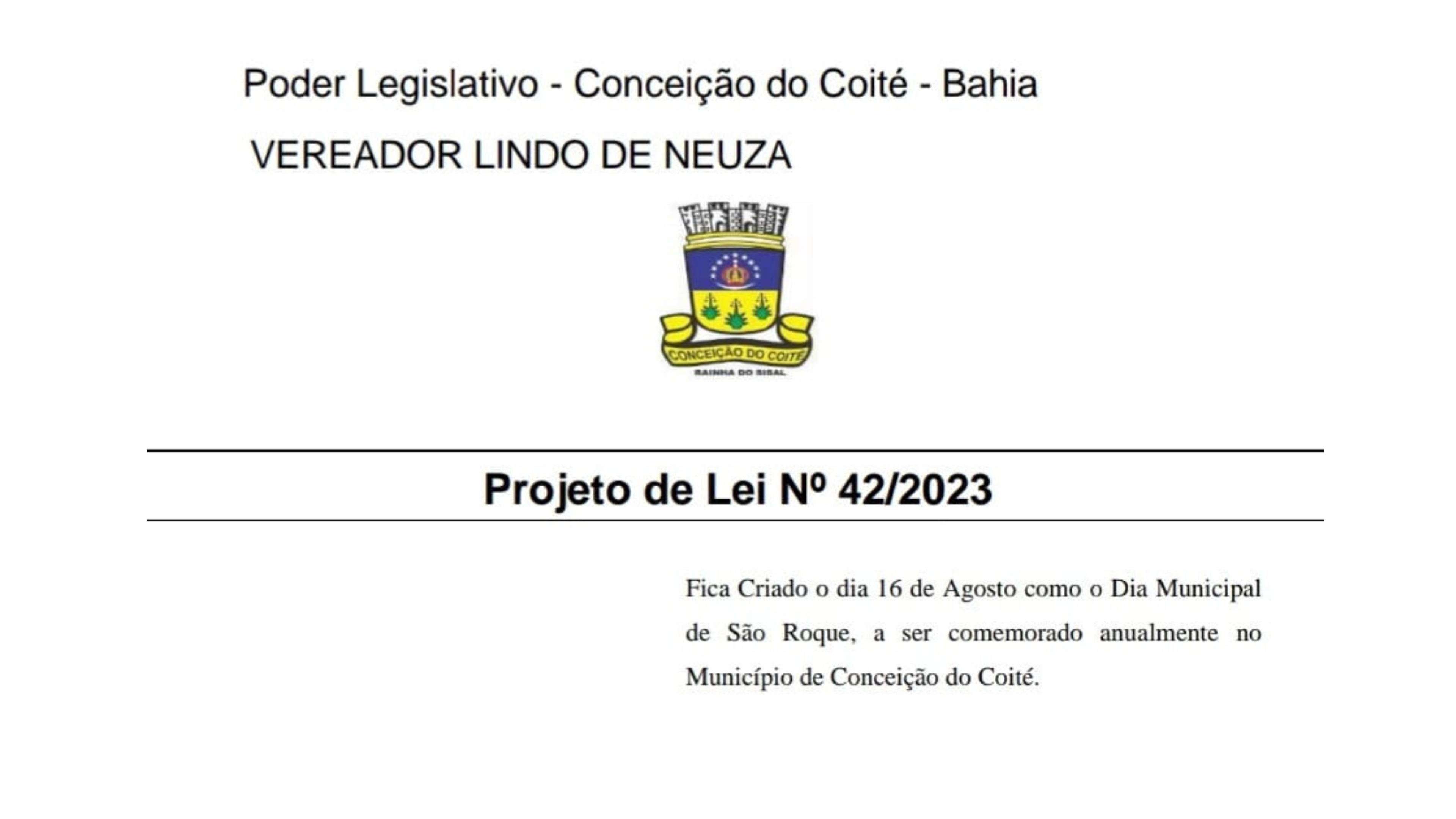  Projeto de Lei 42/2023 institui o dia 16 de agosto como feriado municipal de São Roque